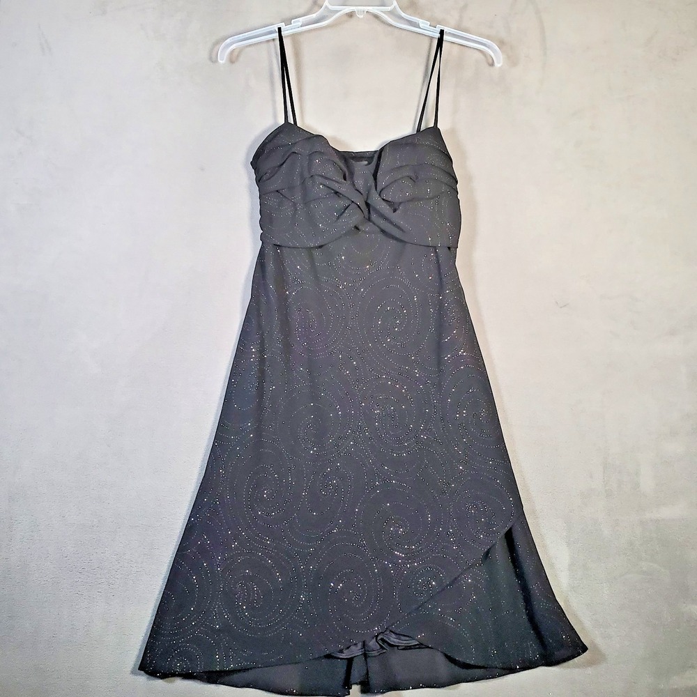 VTG Y2K Babydoll Midi Dress Women 12 Black Sparkle High Low Hem Whimsigoth Party